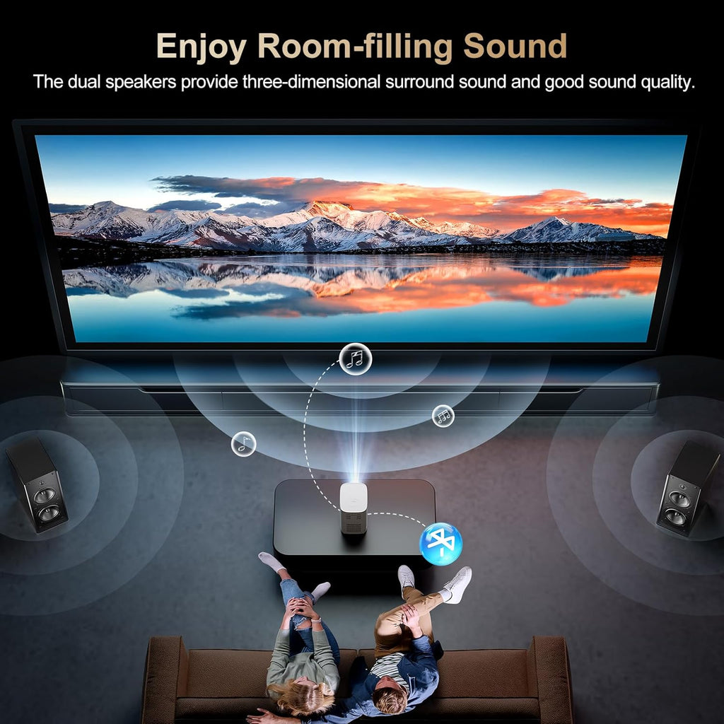 Electric Focus Projector with WiFi and Bluetooth, Native 1080P 15,000 Lumens 4K Supported, Agreago Outdoor Movie Projector for Home Theater UP to 300", for iOS/Android/TV Stick/HDMI/USB (White)