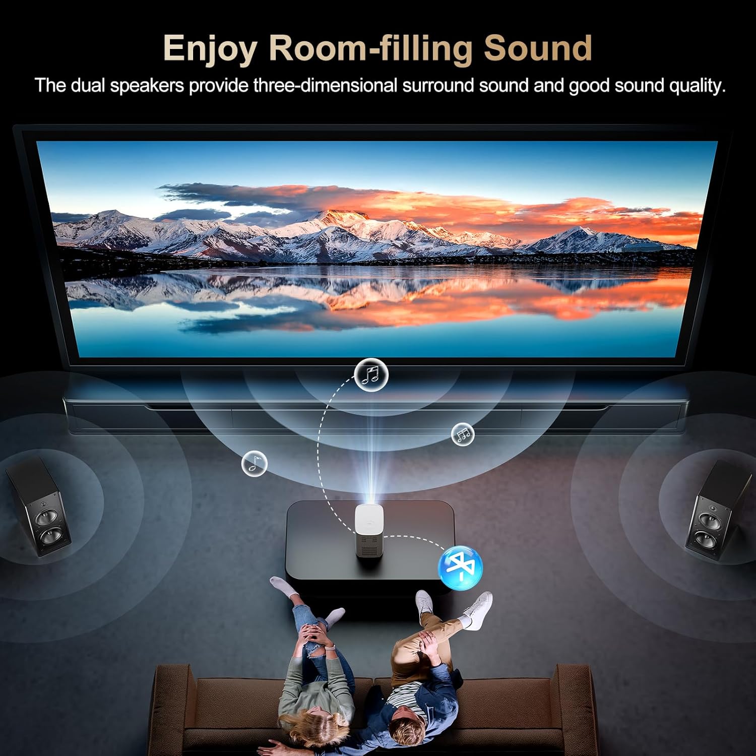 Electric Focus Projector with WiFi and Bluetooth, Native 1080P 15,000 Lumens 4K Supported, Agreago Outdoor Movie Projector for Home Theater UP to 300", for iOS/Android/TV Stick/HDMI/USB (White)