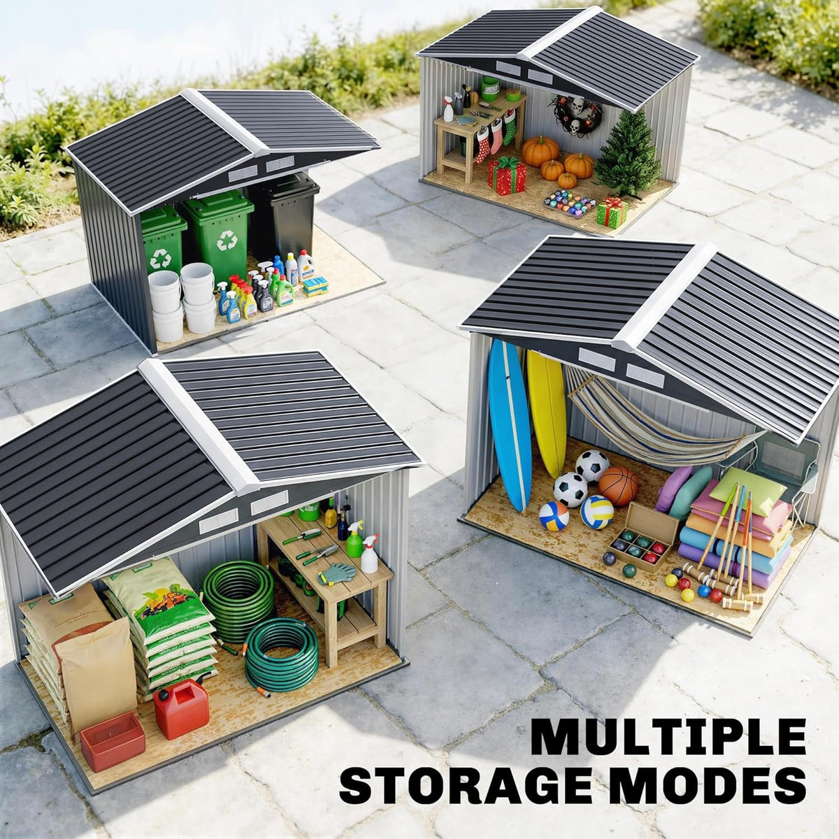 Outsunny 7' x 4' Outdoor Storage Shed, Garden Tool Metal Shed with Foundation Kit, Double Lockable Door, Air Vents and Sloping Roof, for Backyard, Patio, Lawn, Dark Gray