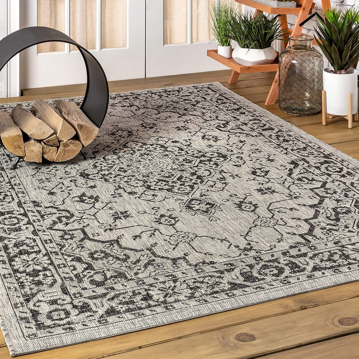 JONATHAN Y Boho Medallion Indoor Outdoor Area Rug 8X10 Gray/Black, Rozetta Textured Weave for Backyard, Patio, Porch, Easy-Cleaning, High Traffic, Pet-Friendly, Non-Shedding (SMB102D-8)