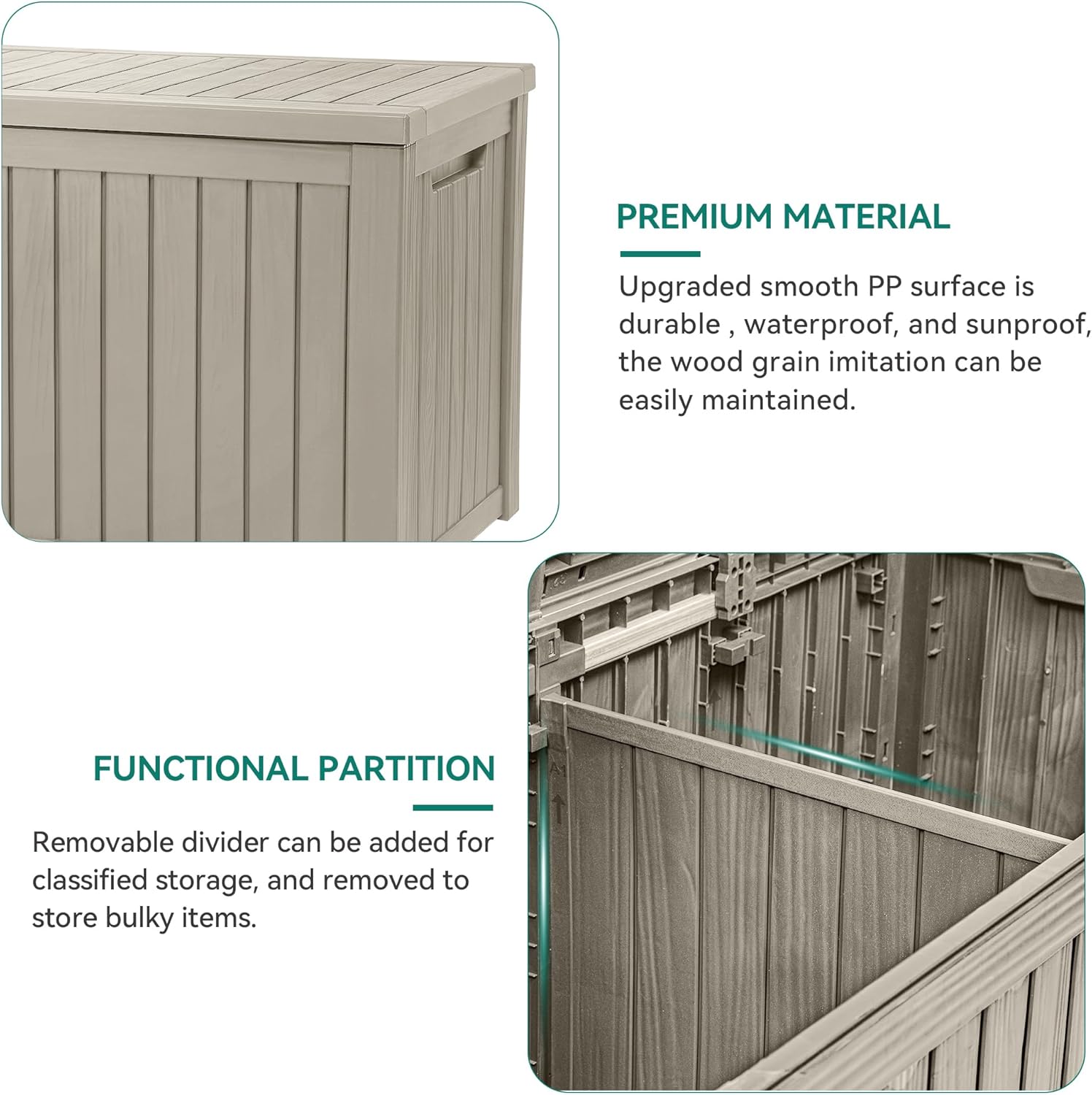 YITAHOME 220 Gallon Large Outdoor Storage XL Deck Box w/Divider for Patio Furniture,Outdoor Cushions, Garden Tools, Sports Equipment and Pool Supplies, Waterproof, Resin, Lockable, Taupe