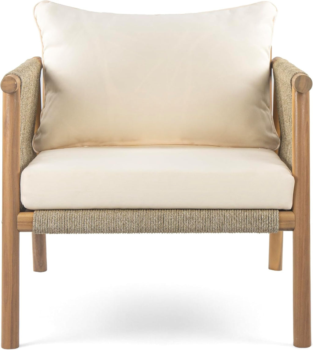 Christopher Knight Home Posey Acacia Wood Lounge Chair Outdoor Set of 2 with Removable Cushion, Solid Wood Patio Accent Chair, Patio Furniture Set Sofa Chair, Teak+Beige