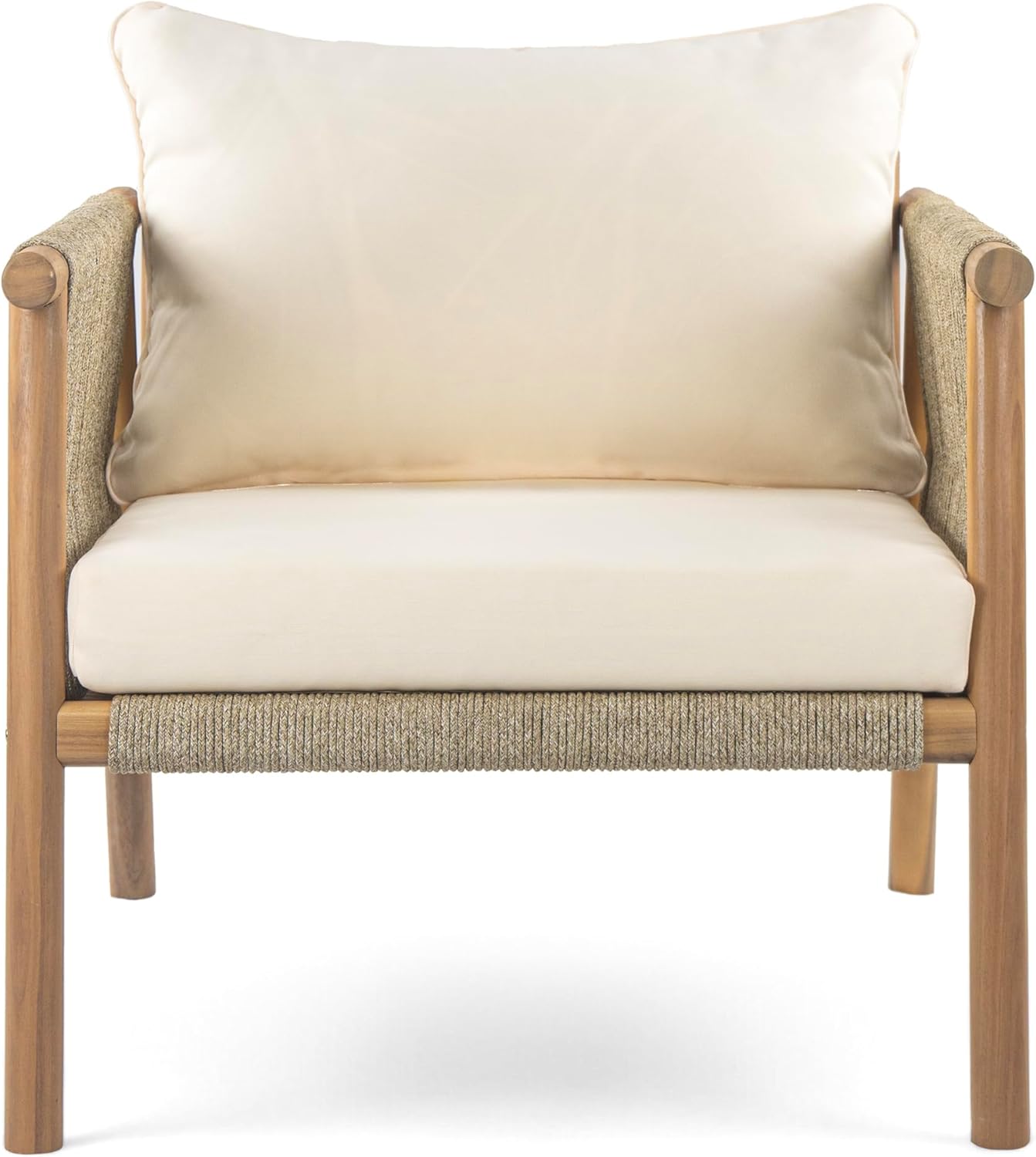 Christopher Knight Home Posey Acacia Wood Lounge Chair Outdoor Set of 2 with Removable Cushion, Solid Wood Patio Accent Chair, Patio Furniture Set Sofa Chair, Teak+Beige