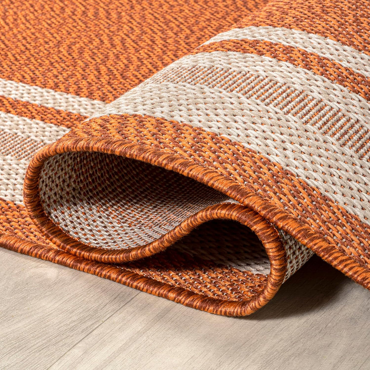 JONATHAN Y Border Stripe Indoor Outdoor Area Rug 8X10 Orange/Cream, James Modern for Backyard, Patio, Porch, Easy-Cleaning, High Traffic, Pet-Friendly, Non-Shedding (SMB201D-8)
