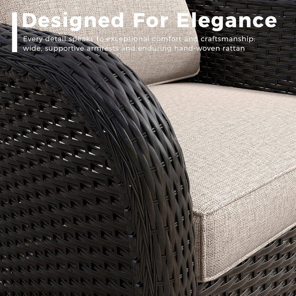 78" Wicker 3-seat Sofa, Outdoor Conversation Furniture, All-Weather Rattan Couch, Steel Frame Couch with Cushions for Garden, Poolside, Porch (Beige)