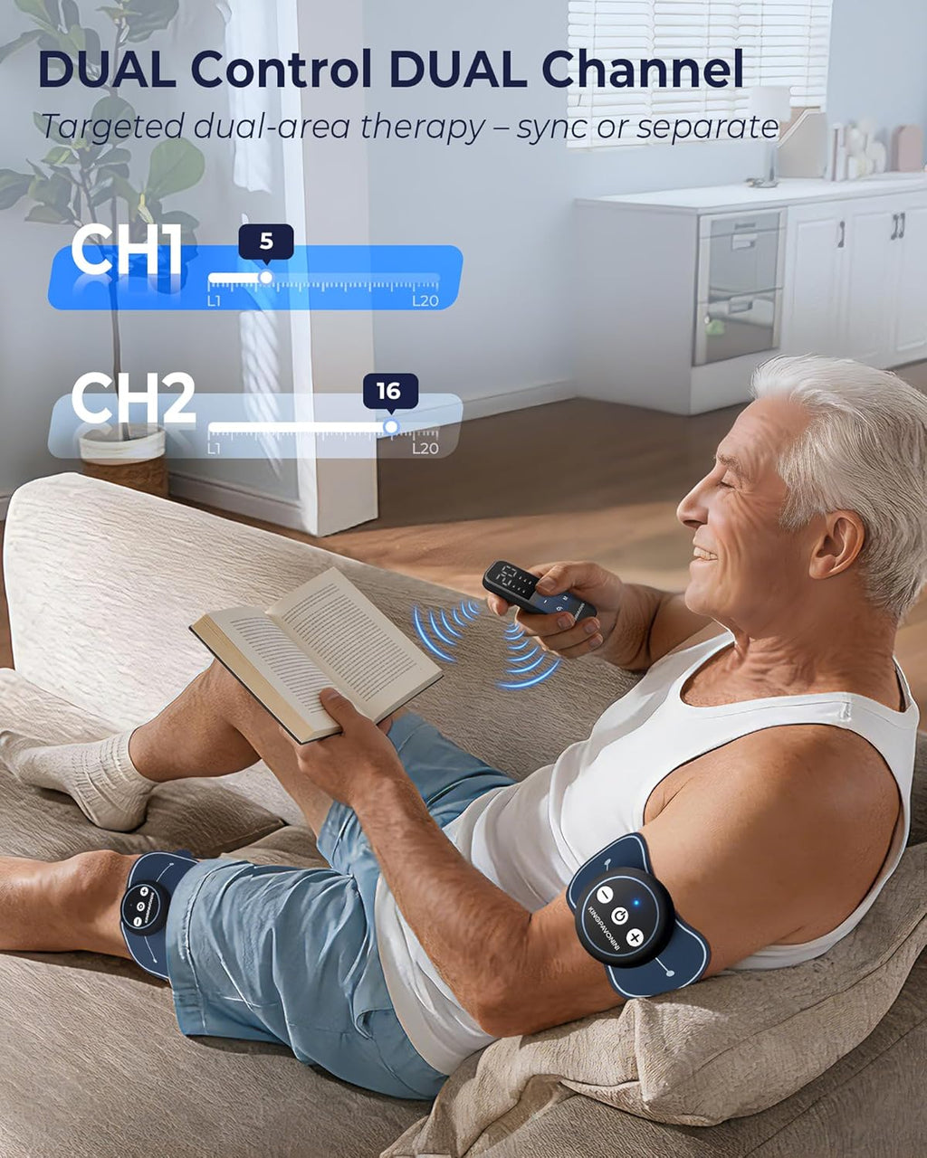 KingPavonini Wireless TENS Unit Muscle Stimulator with Remote, 2 Units TENS Machine for Pain Relief, 4 Ultra-Large Pads for Back Shoulder Sciatica, Storage Bag, 6 Modes 20 Intensities, Model SM9116