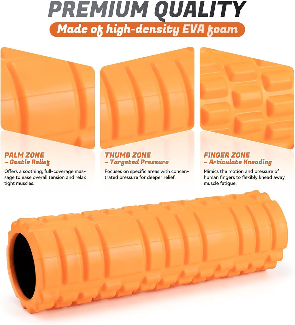 Foam Roller for Deep Tissue Massager, 18" Trigger Point Foam Roller, Patented Exercise Roller for Muscle Recovery, Physical Therapy, Improves Mobility, Fitness, Yoga and Pilates (Orange)