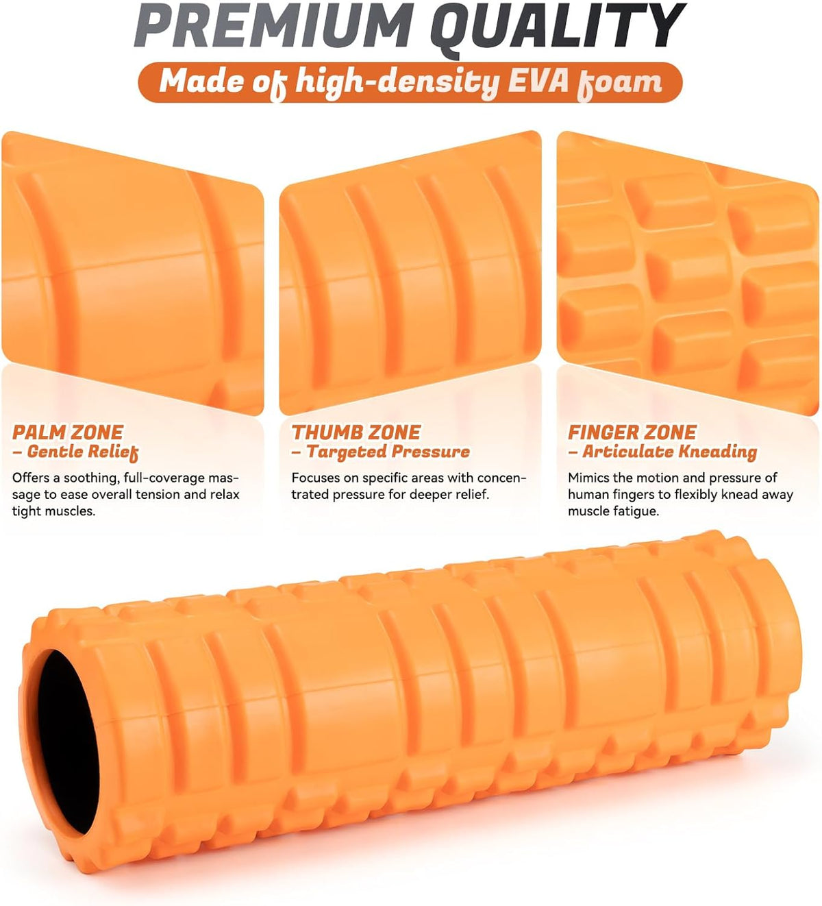 Foam Roller for Deep Tissue Massager, 18" Trigger Point Foam Roller, Patented Exercise Roller for Muscle Recovery, Physical Therapy, Improves Mobility, Fitness, Yoga and Pilates (Orange)