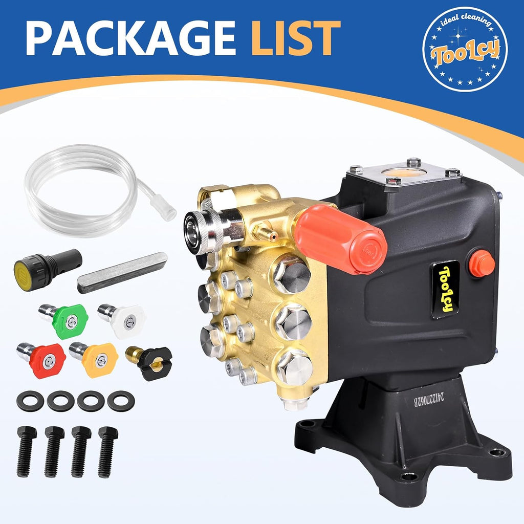 TOOLCY Pressure Washer Pump 3600-4300 PSI Max, 4 GPM Triplex Plunger Pressure Pump, Horizontal 1 inch Shaft Gas Power Washer Pump with Pressure Adjustment Unloader, Direct Drive