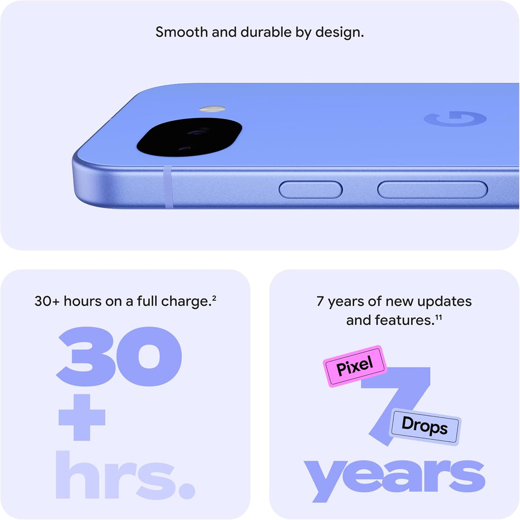 Google Pixel 10a - Unlocked Android Smartphone - 7 Years of Pixel Drops, 30+ Hours Battery, Camera Coach, Gemini Live, Durable Design, Call Screen, Car Crash Detection - Obsidian - 256 GB (2026 Model)