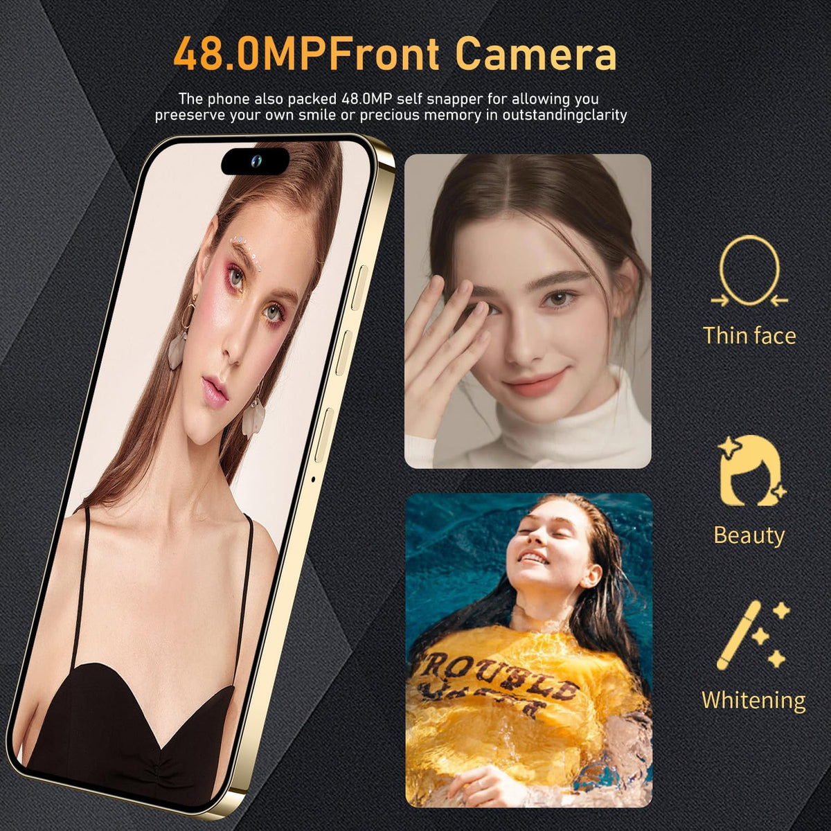 Huness 14 PM Smartphone Unlocked Cell Phone,Battery 6800mAh 6.82" HD Screen Unlocked Phones,16+512GB Android 14 Support 128GB Memory Card,Dual SIM/Fingerprint Lock/Face ID/GPS (Gold, 16+512G)