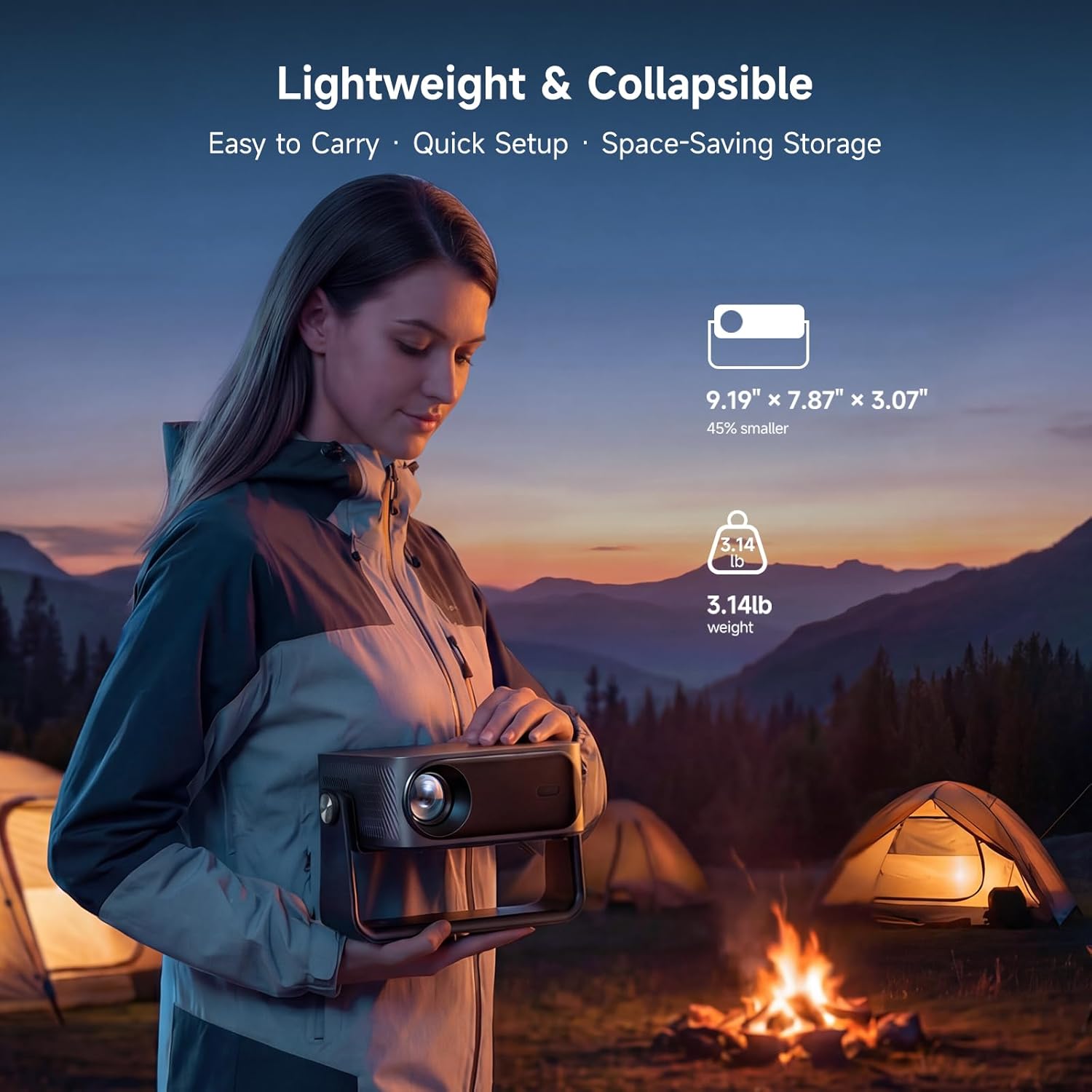 2000 ANSI/Auto Focus & Keystone/Built-in APP 4K Outdoor Projector with Wifi and Bluetooth, Smart Portable Projector with Built in Apps YouTube/PrimeVideo & Dolby, Home Theater Projector with HDR10+