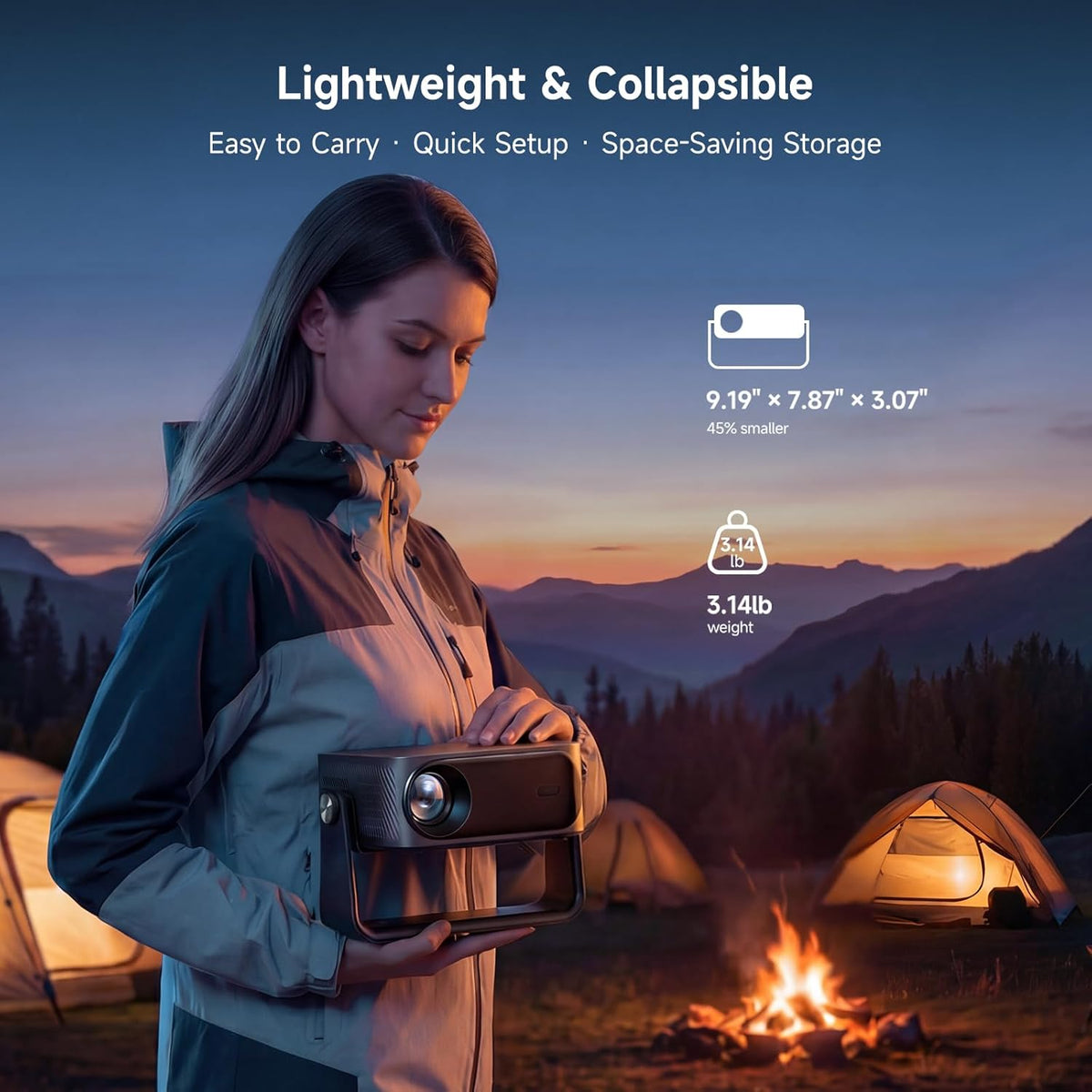2000 ANSI/Auto Focus & Keystone/Built-in APP 4K Outdoor Projector with Wifi and Bluetooth, Smart Portable Projector with Built in Apps YouTube/PrimeVideo & Dolby, Home Theater Projector with HDR10+