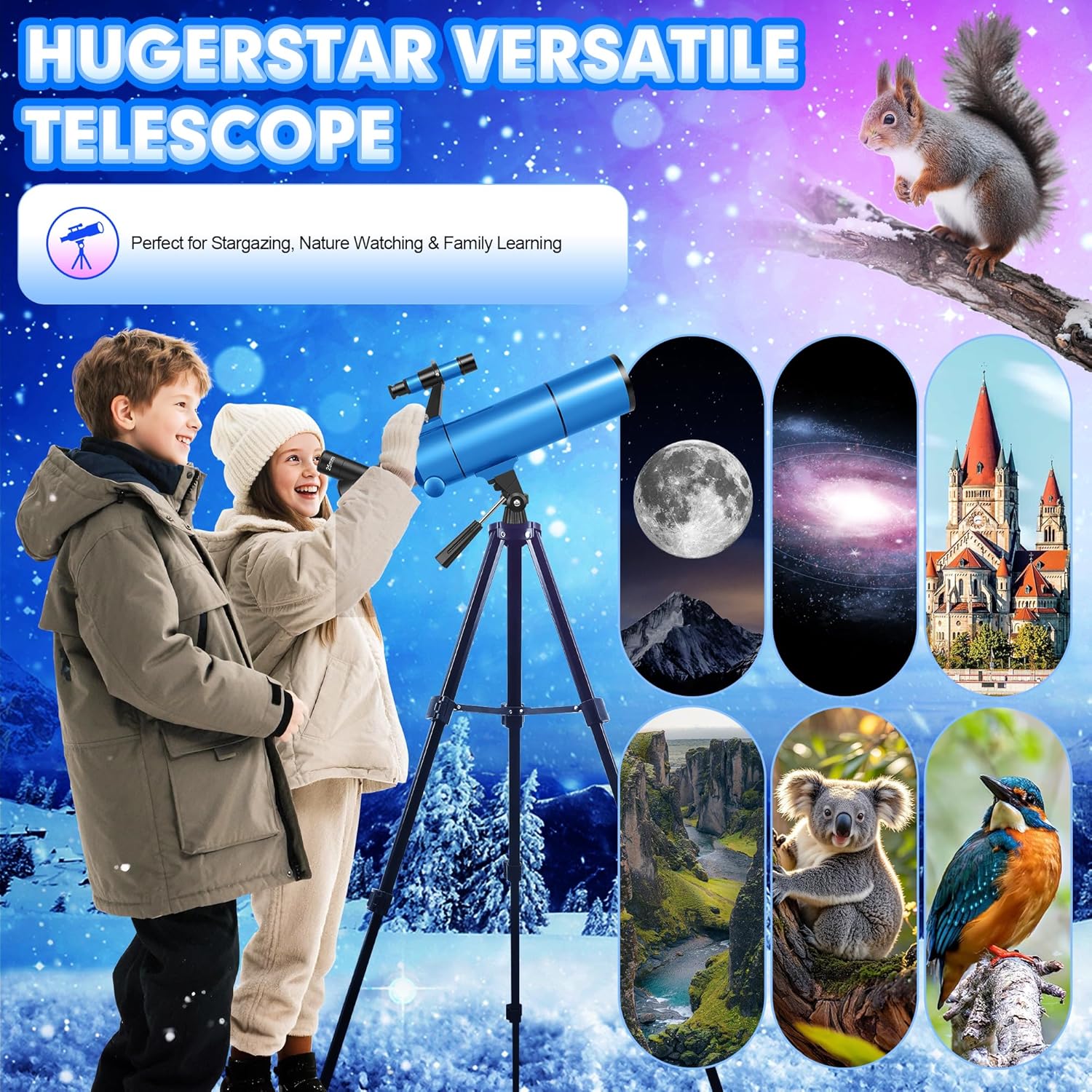 Telescope for Adults & Kids, 80mm Aperture 500mm (20X-150X) Professional Refractor Telescope for Astronomy Beginners, Portable Travel Telescopes with Tripod Phone Adapter, Stickers, Backpack