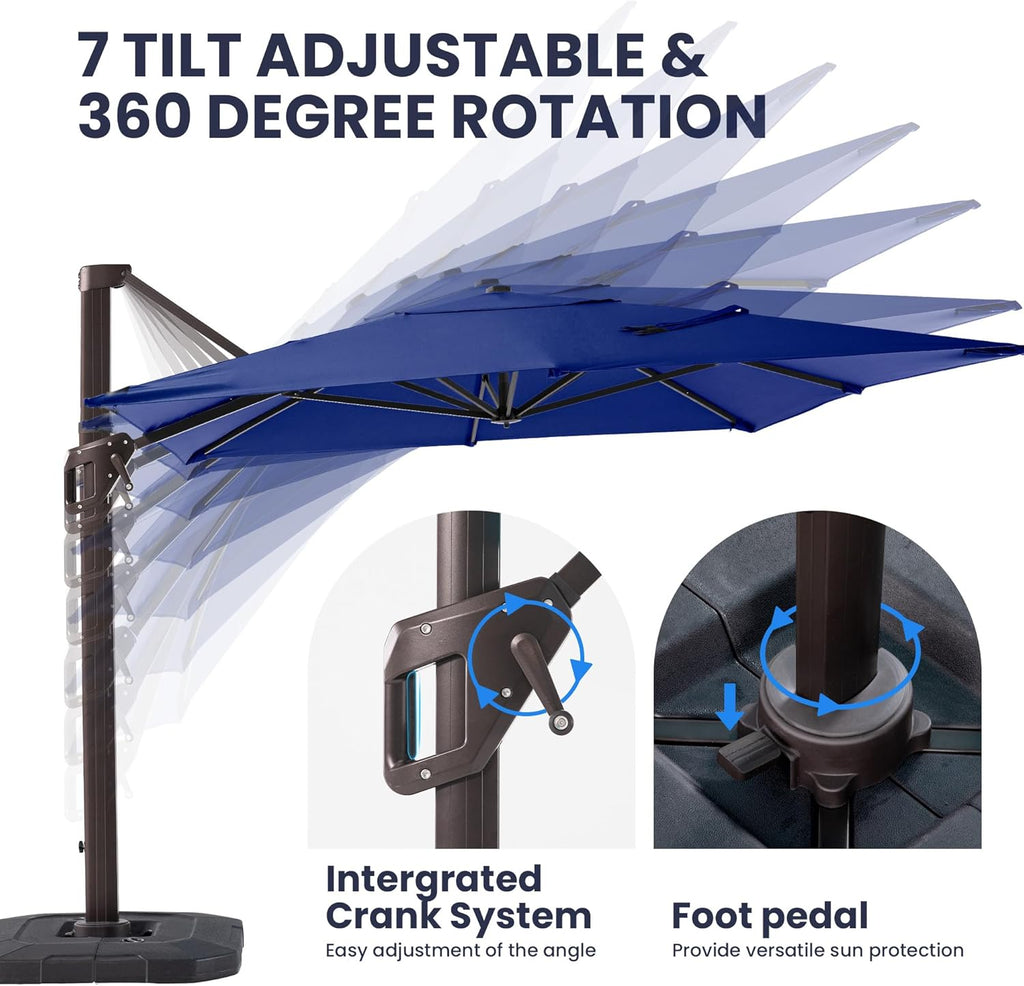 9' X 12' Cantilever Patio Umbrella with Base Included Rectangular Outdoor Large Offset Umbrellas with 7 Tilts Adjustable 360°Rotation for Deck Pool Garden Backyard, Navy