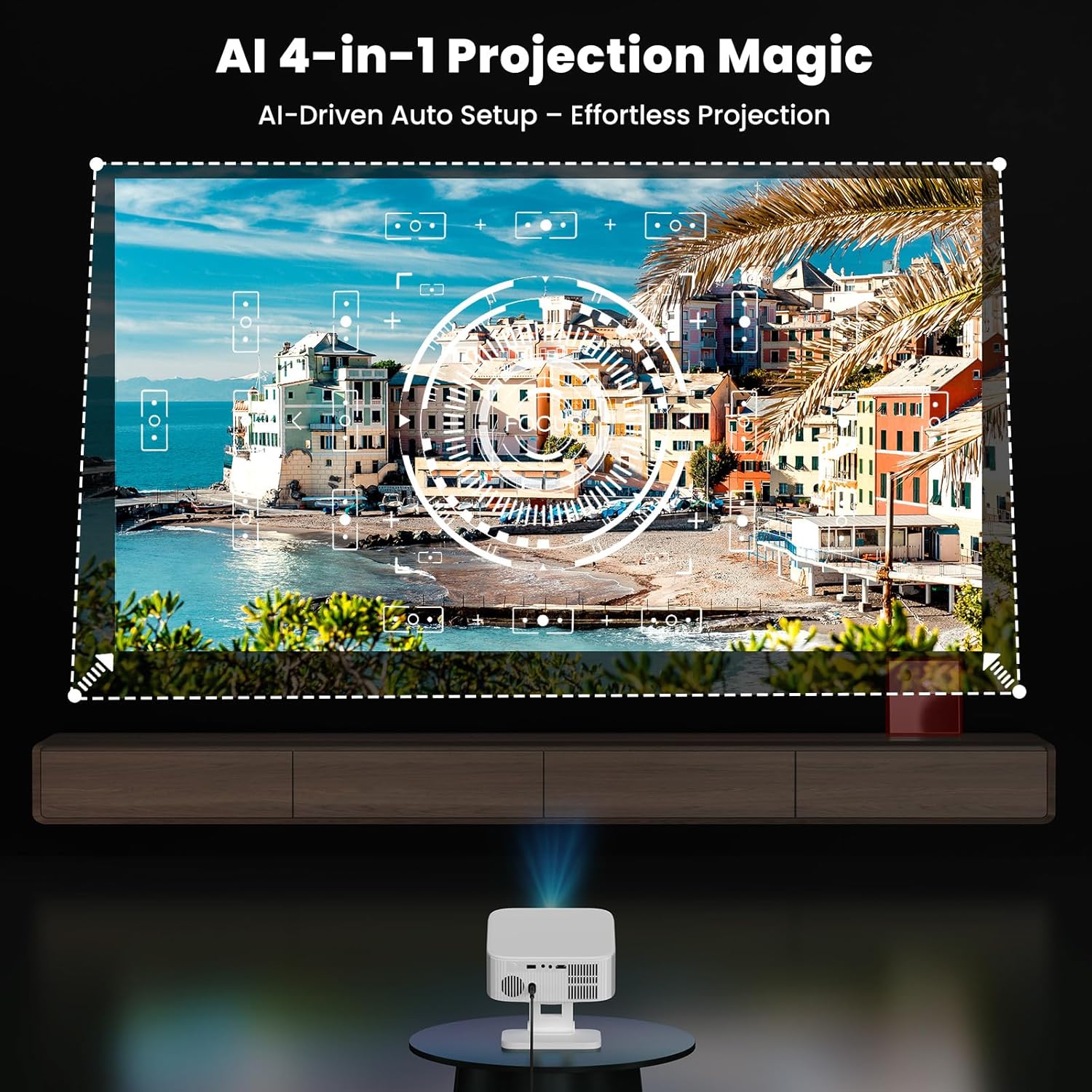 1500 ANSI/Built-in APPs Smart Projector with Wifi and Bluetooth: NICPOW Native 1080P Outdoor Projector, Compatible with Netflix, Auto Focus & Keystone, Portable Proyector for Home & Outdoor Use