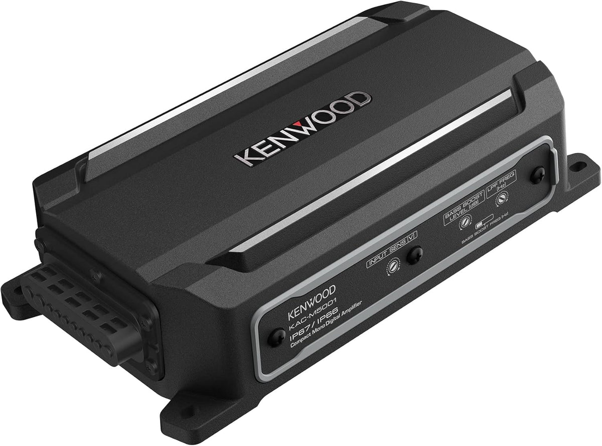 KENWOOD KAC-M5001 Compact Car/Marine Monoblock Class D Amplifier, 600W, IP67/IP66 Waterproof & Dustproof Subwoofer Amp, Speaker Level Input, Signal Sensing Turn-On, Wired Level Control