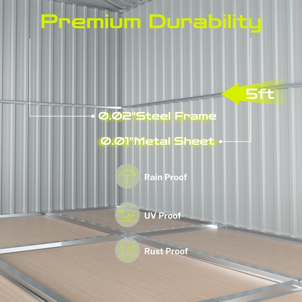 5' x 3' Outdoor Storage Shed, Sturdy Metal Building w/Floor Frame and Lockable Doors for Garden, Backyard, Poolside and Lawn, Brown