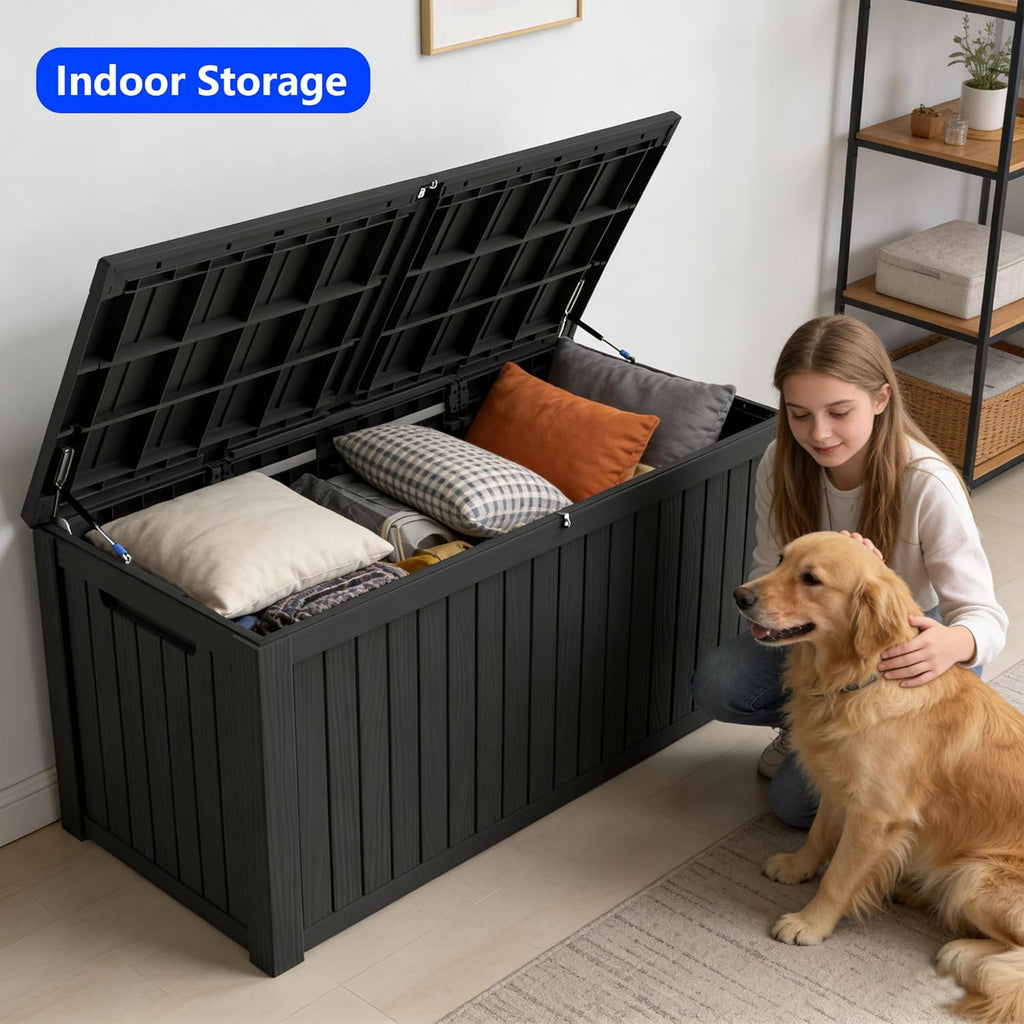200 Gallon Outdoor Storage Box Resin Deck Box All Weather Waterproof Large Lockable Storage Container Deck Box for Patio Furniture, Garden Tools, Lockable, Black