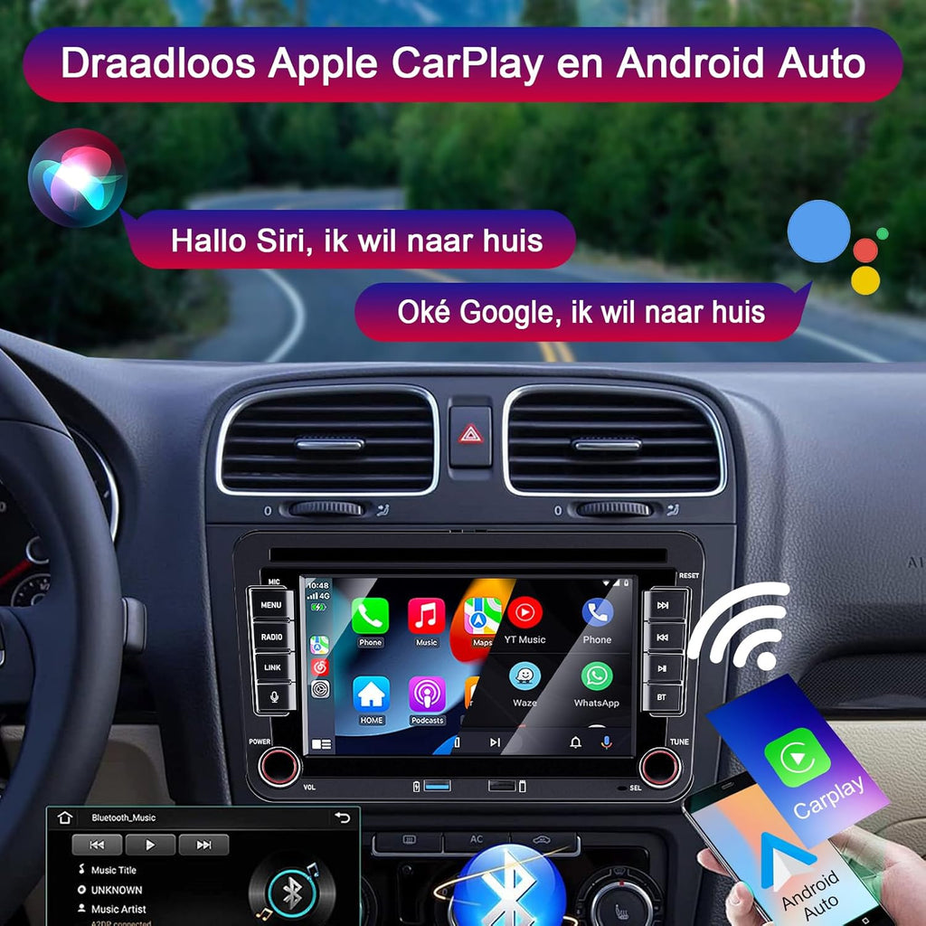 Upgrade Liulbobu Wireless Carplay Car Radio for VW Passat Golf 5 6 Polo MK5 T5 Skoda Jetta Caddy EOS Touran Android Auto, 7 inch Bluetooth Double din Car Stereo for/FM/AM/USB/RDS/High Power