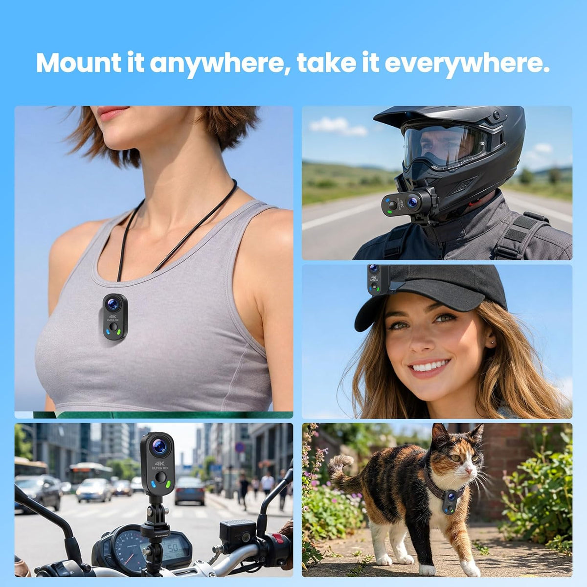 4K Mini Body Camera, Wearable Action Cam with Magnetic Mount, Charging Case, WiFi App Control POV Cam EIS Stabilization, 64GB SD Card, Hands-Free Recording for Vlogging Travel Cycling Motorcycle