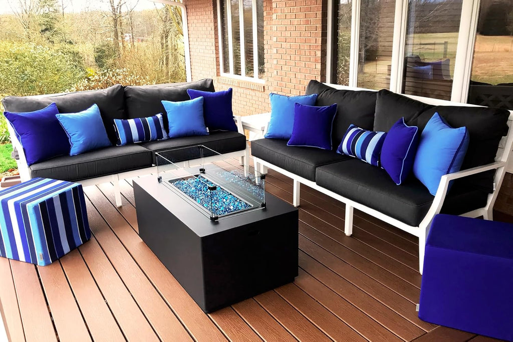 RSH DECOR: Sunbrella Lumbar & Square Pillows Set of 4 | 20" x 12" & 17" x 17" | Water and Fade-Resistant Performance Fabric | Outdoor Throw Pillows for Patio Furniture | Milano Cobalt