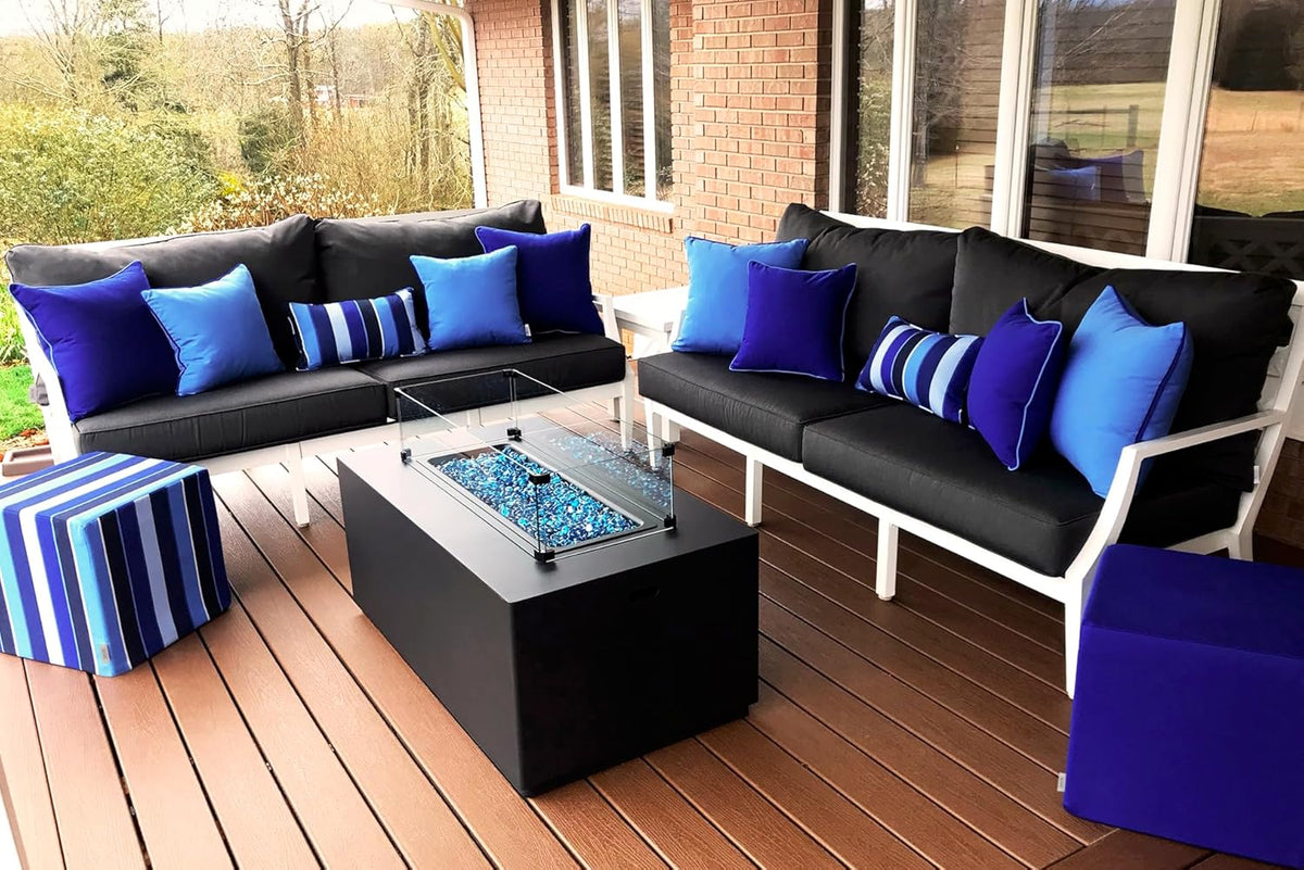 RSH DECOR: Sunbrella Lumbar & Square Pillows Set of 4 | 20" x 12" & 17" x 17" | Water and Fade-Resistant Performance Fabric | Outdoor Throw Pillows for Patio Furniture | Milano Cobalt