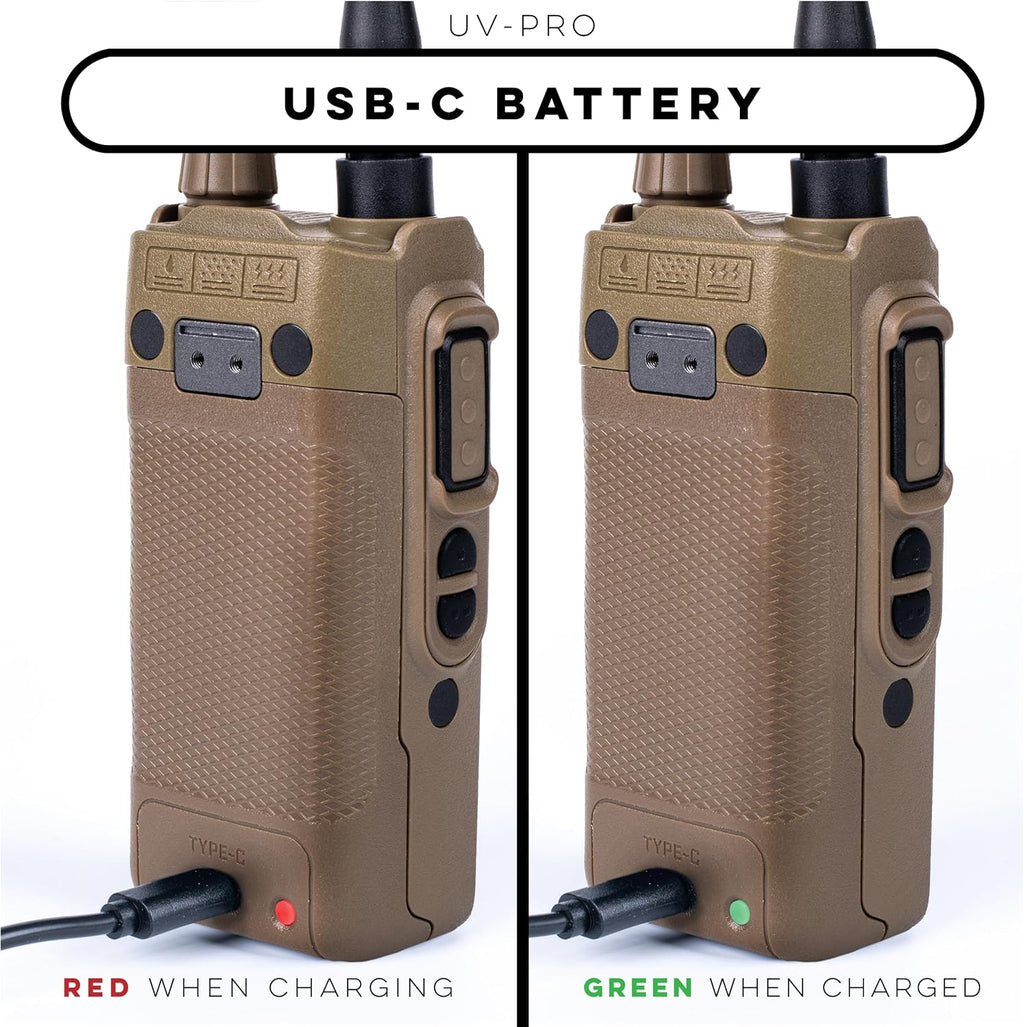 BTECH UV-PRO (TAN) IP67 Dual Band VHF/UHF Two-Way Radio - APRS, Bluetooth, GPS, Text Messaging, Aviation Band Scanner, NOAA Weather Alerts, USB-C Rechargeable Battery