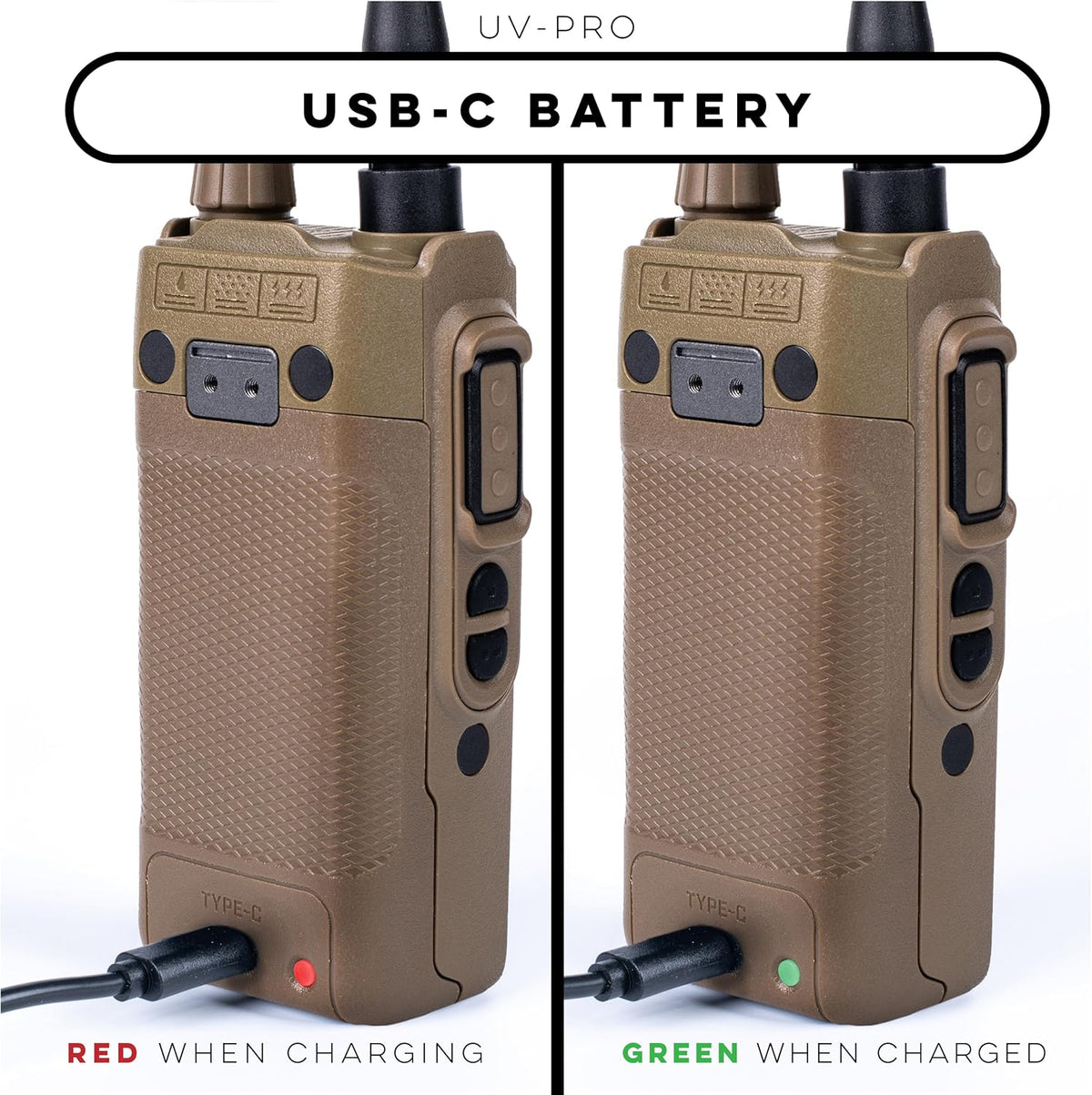 BTECH UV-PRO (TAN) IP67 Dual Band VHF/UHF Two-Way Radio - APRS, Bluetooth, GPS, Text Messaging, Aviation Band Scanner, NOAA Weather Alerts, USB-C Rechargeable Battery