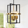 Small Black and Gold Chandelier for Dining Room, 4-Light Modern Pendant Lights Adjustable Geometric Industrial Rustic Foyer Lighting Fixtures for Entryway Living Room Kitchen Island Hallway