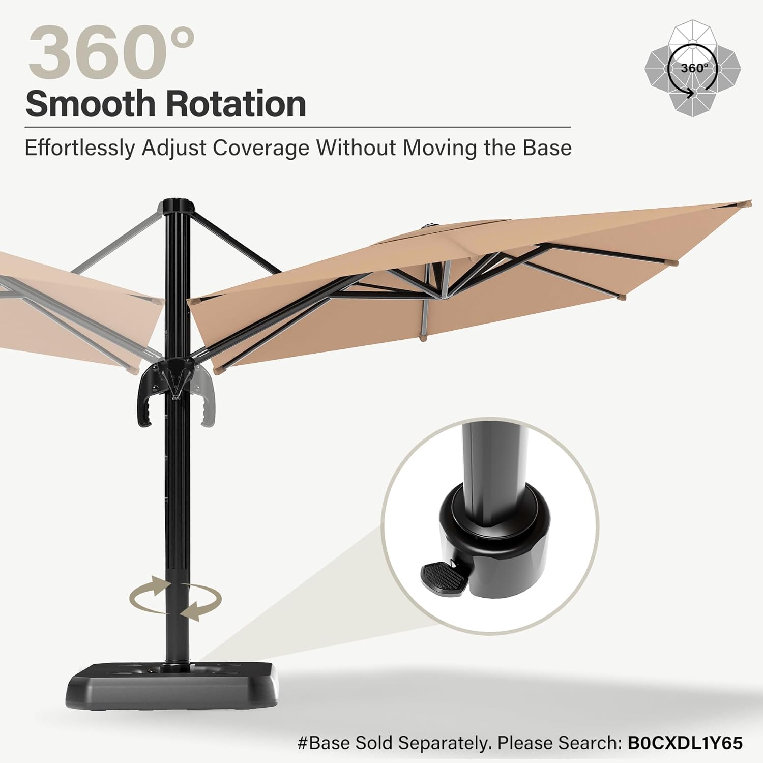 EO Living 10 Feet Patio Umbrella Outdoor Cantilever Square Umbrella Heavy Duty Aluminum Offset Umbrella with 360-degree Rotation for Garden Deck Pool Patio (Beige)