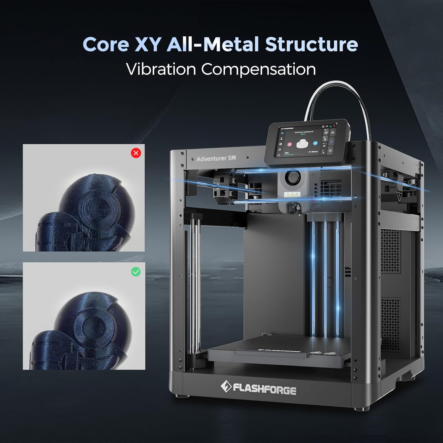 FLASHFORGE Adventurer 5M 3D Printer with Fully Auto Leveling, Max 600mm/s High Speed Printing, 280°C Direct Extruder with 3S Detachable Nozzle, CoreXY All Metal Structure, Print Size 220x220x220mm