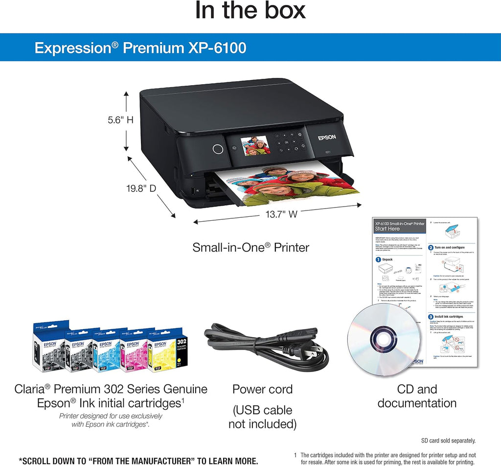 Epson Expression Premium XP-6100 Wireless Color Photo Printer with Scanner and Copier, Black, Medium