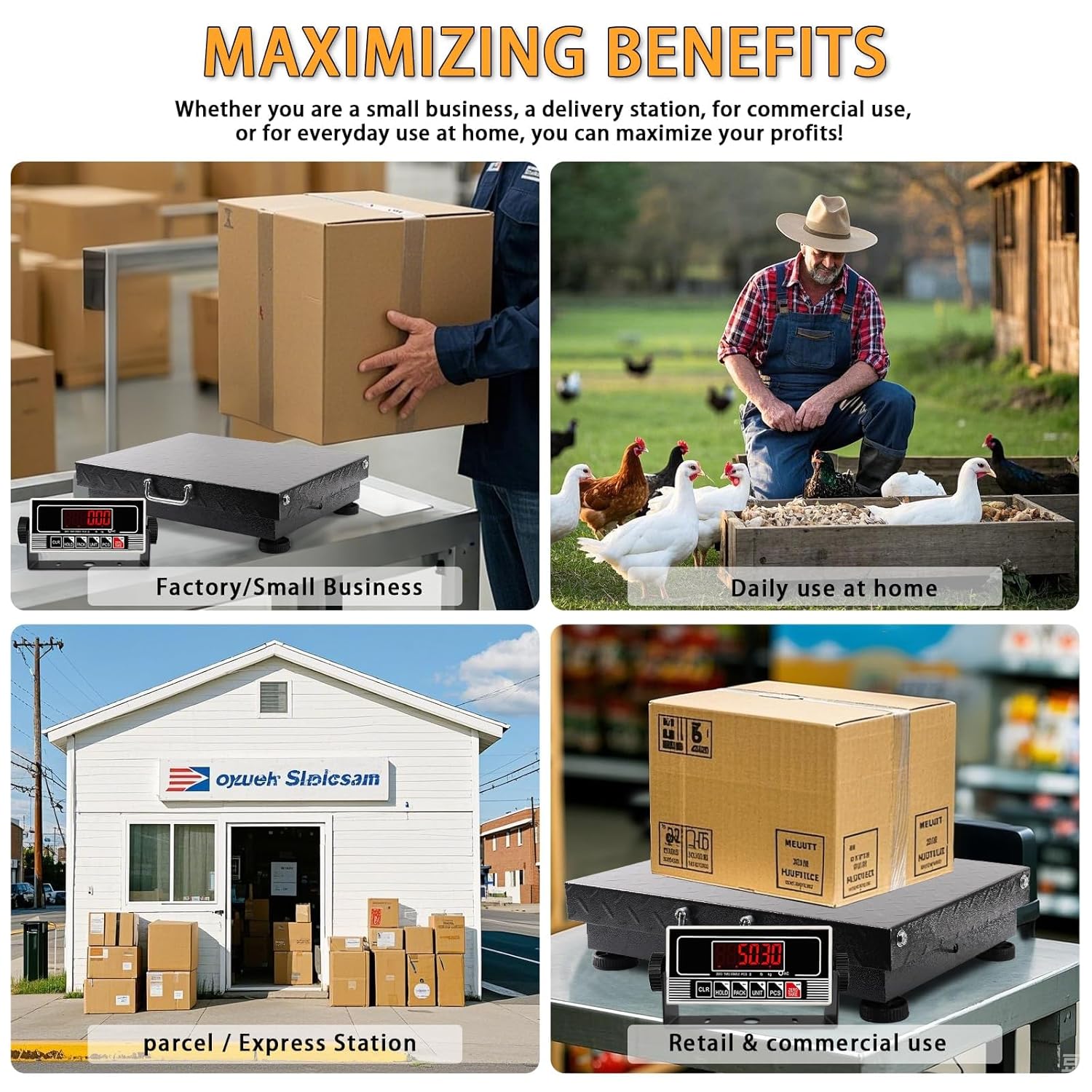 Heavy Duty Postal Scale, 660lb/0.1lb High Accuracy Shipping Scale with Carbon Steel Large Platform, LB/KG, Counting, Tare & LED, Lithium Batteries & Chargers for Small Business Warehouses etc