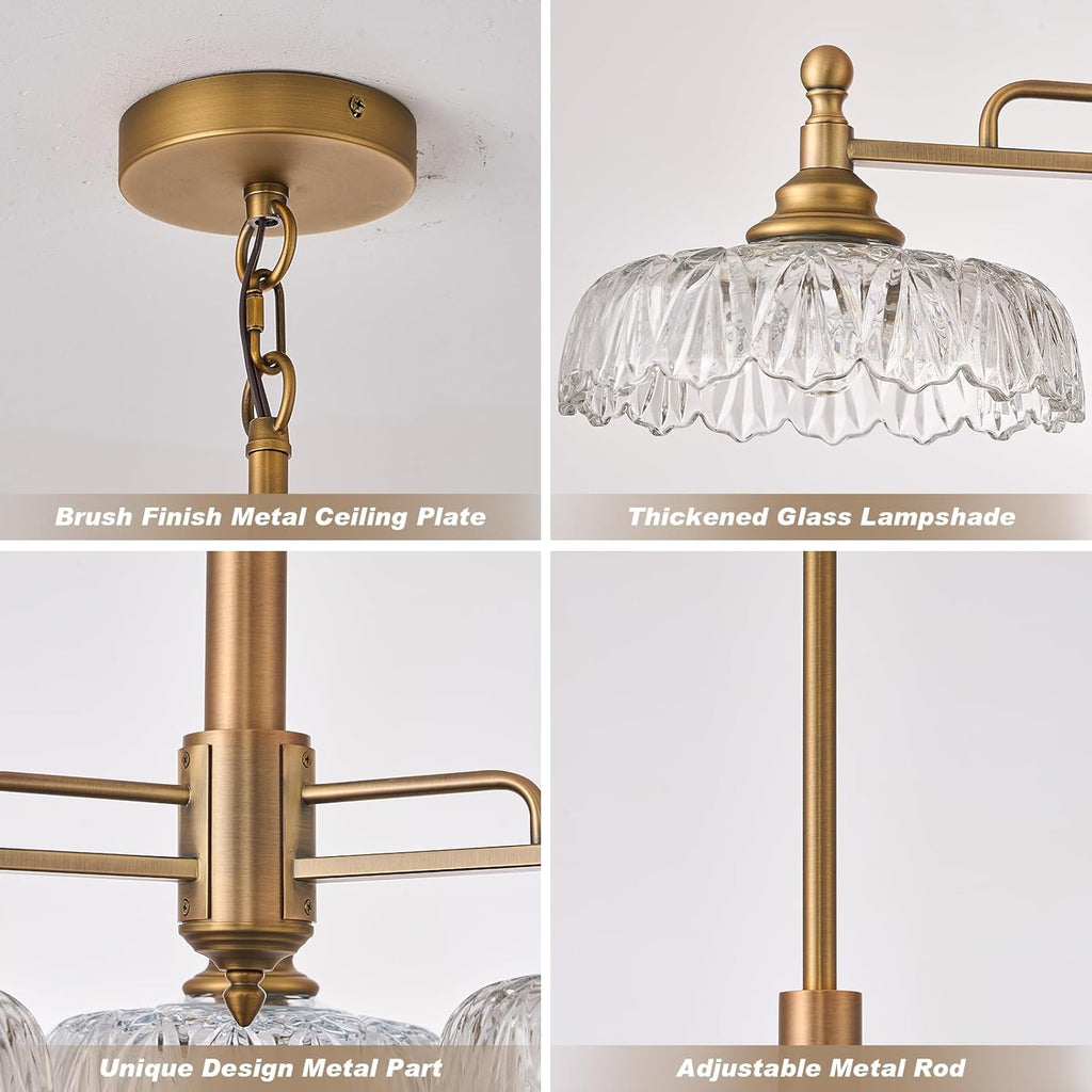 HDDFL Chandelier Pendant Lights Fixture Vintage Pendant Lighting Fixtures 3 Lights Chandelier E26 Base Brass Kitchen Glass Hanging Lamp for Island Dining Room Living Room