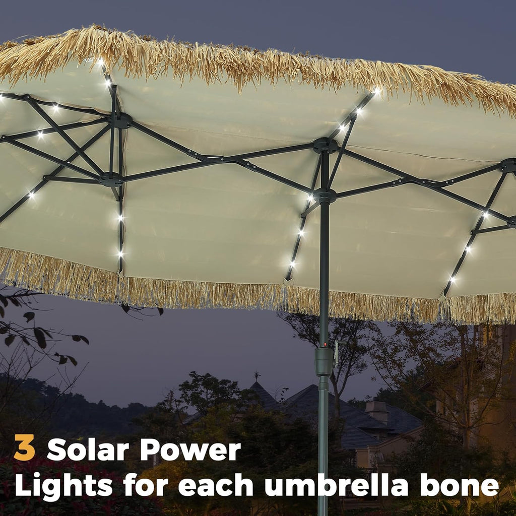 GDY 13/15 FT Tiki Outdoor Umbrella Patio Table Umbrella(Optional with Light or Base), Market Umbrella, with Crank for Garden, Lawn, Deck, Backyard & Pool
