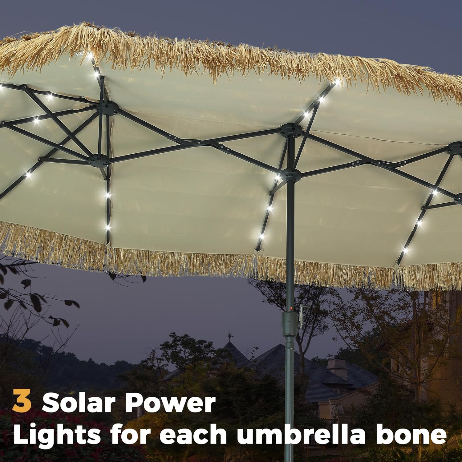 GDY 13/15 FT Tiki Outdoor Umbrella Patio Table Umbrella(Optional with Light or Base), Market Umbrella, with Crank for Garden, Lawn, Deck, Backyard & Pool