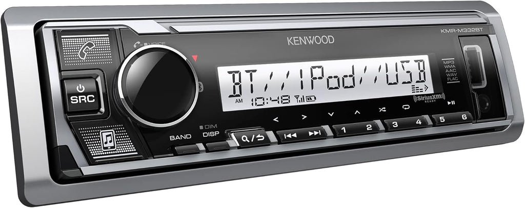 KENWOOD KMR-M332BT Car & Marine Stereo - Single Din, Bluetooth Audio, USB MP3, Aux in, AM FM Radio SiriusXM Ready, Weatherproof, Multi Color Illumination