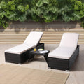 Outside Patio Adjustable Chaise Lounge and Side Table, Outdoor Wicker Lounge Chairs with Coffee Table, Folding Chaise Lounger with Cushions for Poolside Deck Lawn Beach Yard Pool