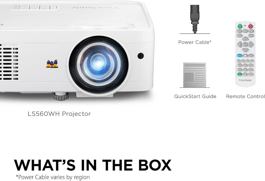 ViewSonic LS560WH 3000 Lumens WXGA Short Throw LED Projector, High Brightness for Business and Education, H/V Keystone and 360-Degree Projection for Easy Setup, and LAN Control Inputs