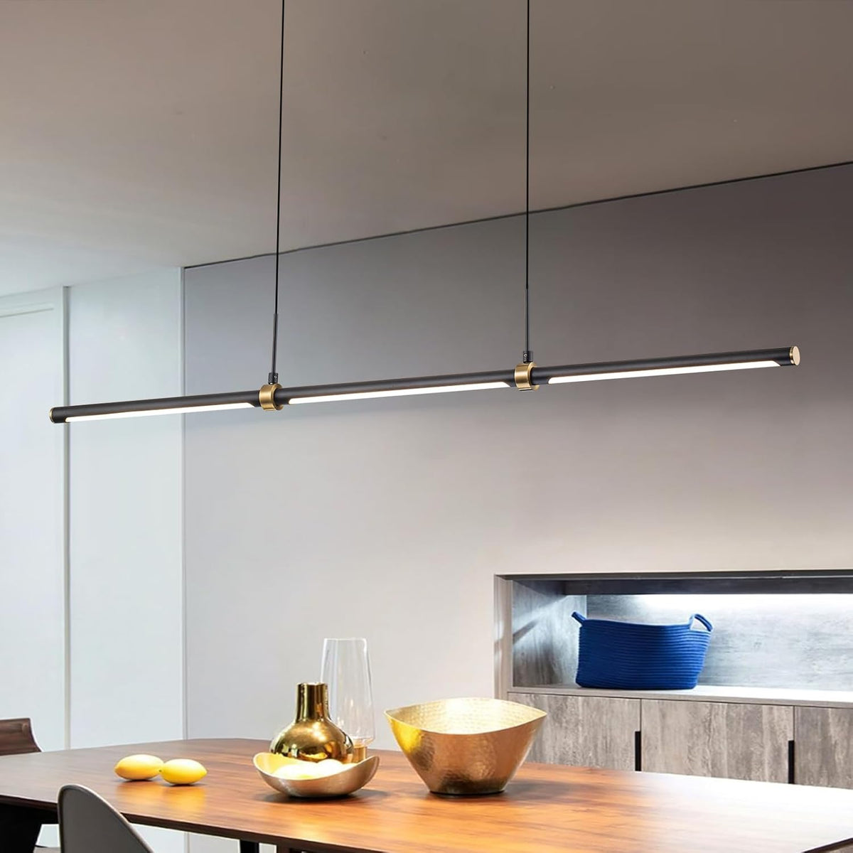 EDISLIVE Modern LED Dimmable Linear Pendant Lighting Dimmable LED Chandelier 47.24 in Adjustable Linear Hanging Light Fixture 3000K 20W Island Light for Dinning Room Kitchen .Black