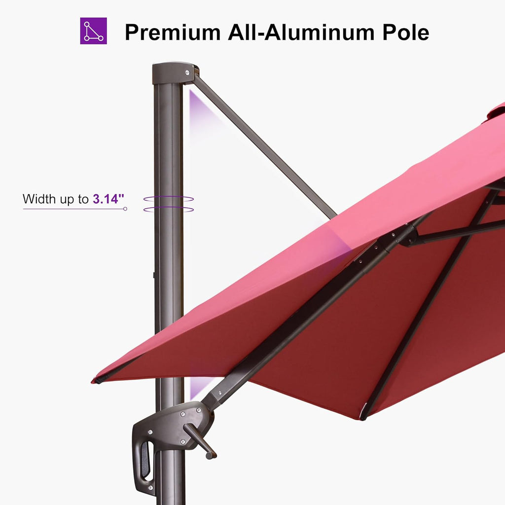 PURPLE LEAF 10' X 10' Patio Cantilever Umbrella with Base Included Antique Bronze Square Outdoor Umbrella with 360° Rotation and Aluminum Offset Hanging for Garden Backyard Pool, Terra