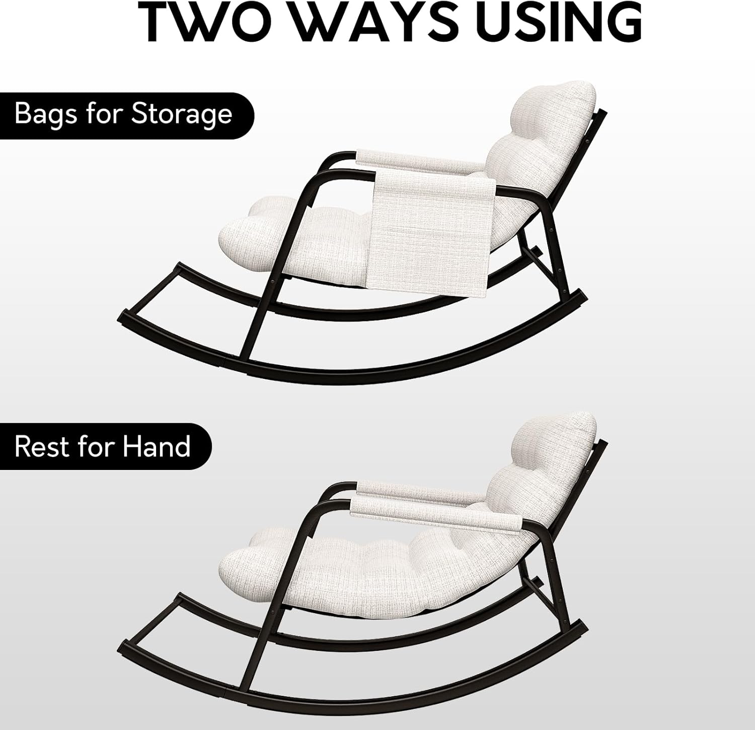 lavimiya Indoor Outdoor Patio Rocking Chairs, Papasan Rocking Chairs, Double Papasan Chair with Cushion, Oversized Modern Rocker Chairs for Living Room, Bedroom, Porch, Garden
