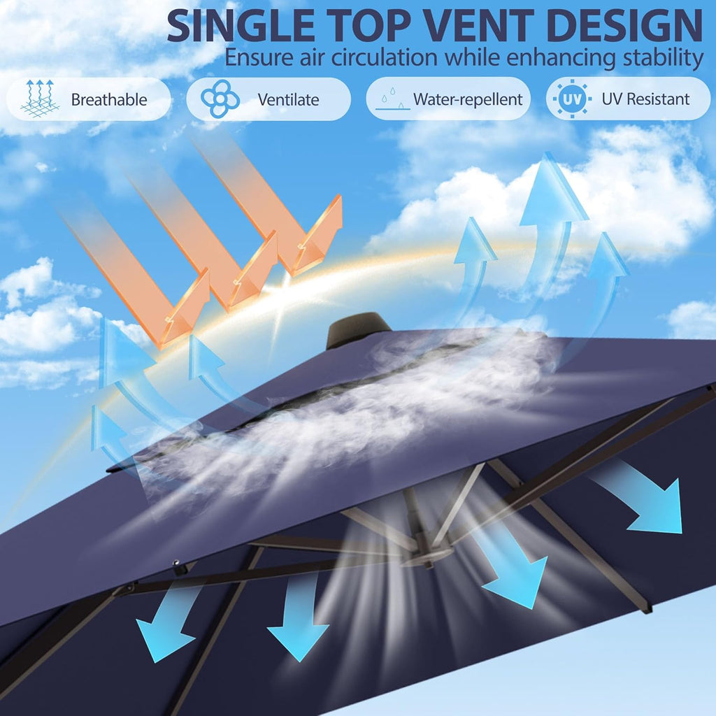 10' X 10' Patio Umbrella Cantilever Outdoor Rectangle Umbrella with Base Included, Heavy Duty 360°Rotation Offset Umbrella for Garden Deck Pool Patio, Navy Blue