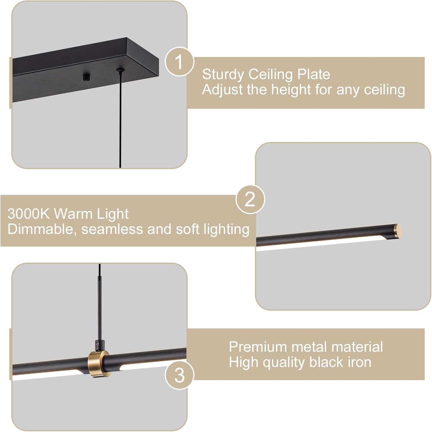 EDISLIVE Modern LED Dimmable Linear Pendant Lighting Dimmable LED Chandelier 47.24 in Adjustable Linear Hanging Light Fixture 3000K 20W Island Light for Dinning Room Kitchen .Black