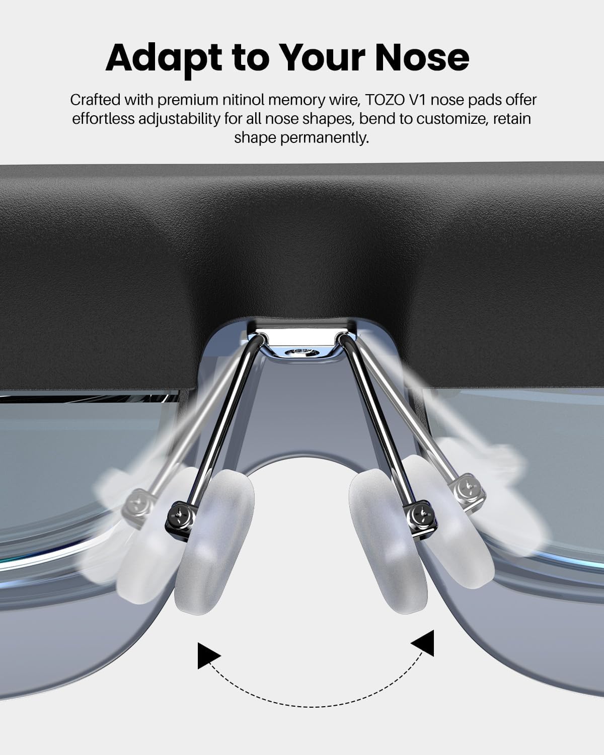 TOZO VIZO V1 AR Glasses with Ultra-Bright Display, Built-in Stereo Speakers, Adjustable Myopia Correction (0–500°), 118" Virtual Mega Screen, 2D/3D Mode Switching Compatible for iPhone/Mac/PC