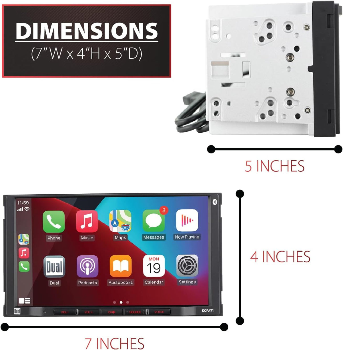 Dual Electronics DCPA71 7-inch Certified Apple Carplay Android Auto | Double DIN Touchscreen Car Stereo Radio | Bluetooth Hands Free Calling & Music Streaming | Backup Camera Input
