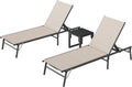 UDPATIO Foldable Patio Lounge Chair Sets with Side Table, No Assembly Outdoor Chaise Lounge with 5-Positions, Poolside Lounge Chairs with Portable Design for Pool, Beach, Deck, Backyard