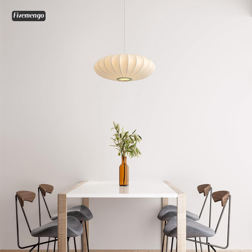 20 Inch Lantern Pendant Light, White Imitation Silk Lampshade, Bubble Pendant Light Fixture Ceiling Hanging Lamp Chandelier for Living Dinning Room Kitchen Island Bedroom Restaurant Cafe