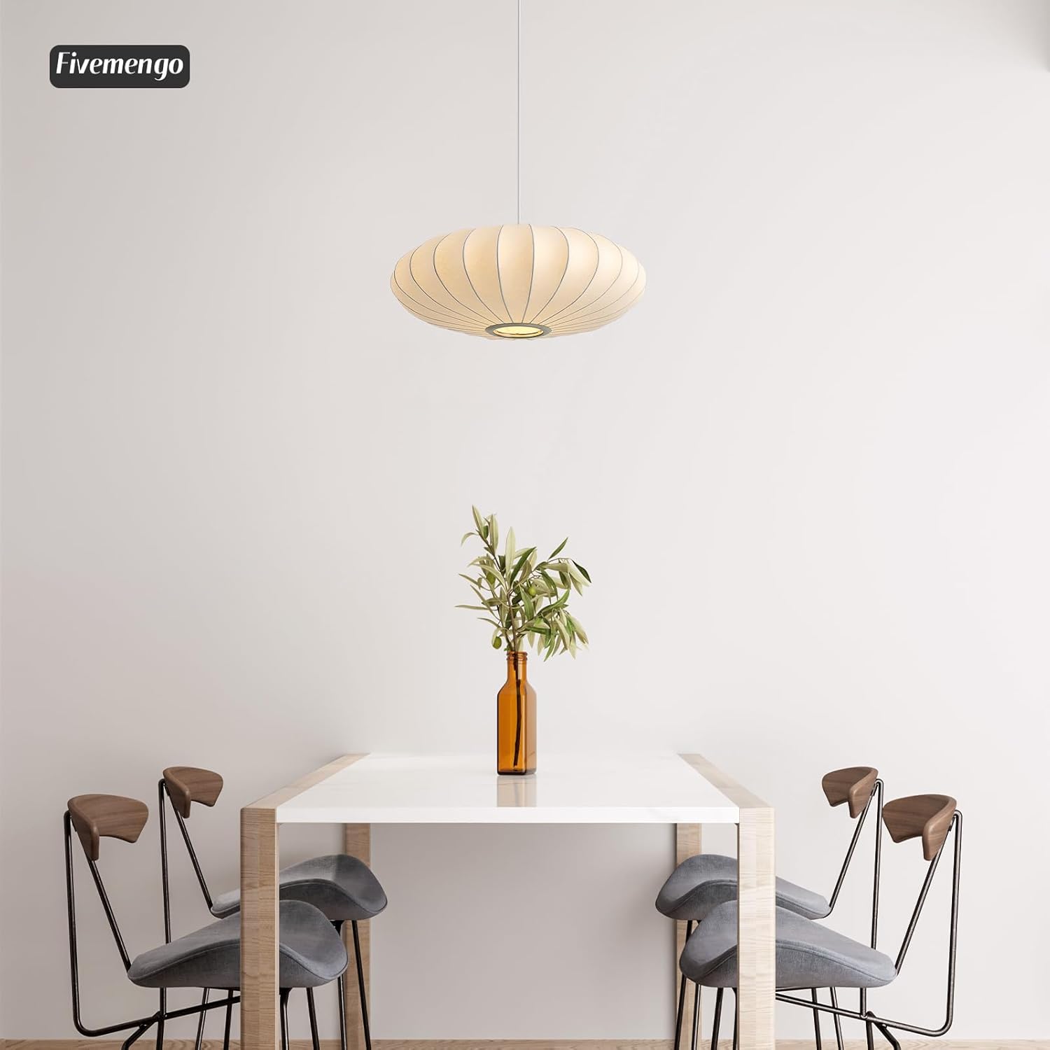20 Inch Lantern Pendant Light, White Imitation Silk Lampshade, Bubble Pendant Light Fixture Ceiling Hanging Lamp Chandelier for Living Dinning Room Kitchen Island Bedroom Restaurant Cafe